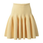 2026 Spring/Summer New Style Light Yellow Tight-Fitting Slimming Short-Sleeved Bralette with Pleated Wave Waistband and Flared Skirt Set of Two Pieces 6260055 - Image 3