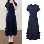 2026 Spring/Summer New Design Style Flared Hem Batwing Edge Cake Dress Fashionally Youthful Round Neck Short Sleeve Knitted Dress 5250523