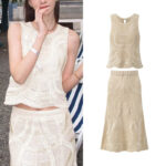 2026 Summer New Style French Wave Hemline Open-Back Sleeveless Knit Top + Skirt Set 6260053