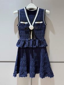 New French-style elegant sleeveless fitted dress in blue short skirt with ruffled edge design dress 6260145 - Image 2