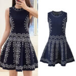 2026 Summer New Style French Small-Scale Design Knitted Contrasting Plaid Sleeveless Round-neck Belled Knitted Dress 6260114