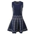 2026 Summer New Style French Small-Scale Design Knitted Contrasting Plaid Sleeveless Round-neck Belled Knitted Dress 6260114 - Image 2
