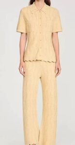 2026 Spring/Summer New Style Beaded Elegant Business Blouse with Collarless Short Sleeve Knitted Top + Straight Pants Set for Women 626HH51