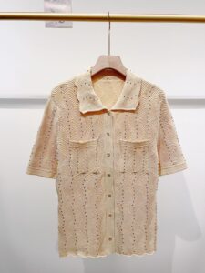 2026 Spring/Summer New Style Beaded Elegant Business Blouse with Collarless Short Sleeve Knitted Top + Straight Pants Set for Women 626HH51 - Image 2
