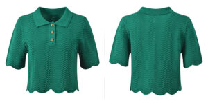 2026 Spring/Summer New Style Green Simple Wave Pattern Polo Neck Short Sleeve Knitted Cardigan + Short Skirt Set 6260046 - Image 2