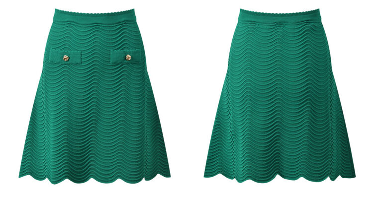 2026 Spring/Summer New Style Green Simple Wave Pattern Polo Neck Short Sleeve Knitted Cardigan + Short Skirt Set 6260046 - Image 3
