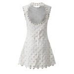 2026 Summer New Style French Style Small Flounce Beaded Diamond Plaid Crochet Backless Short Dress for Shaping and Slimming the Body, Knitted Dress 6260109 - Image 3