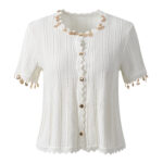 2026 Summer New Style Fashion-Elegant Metal Decorated Knitted Cardigan Top + Blouse Dress Set 6260056 - Image 2
