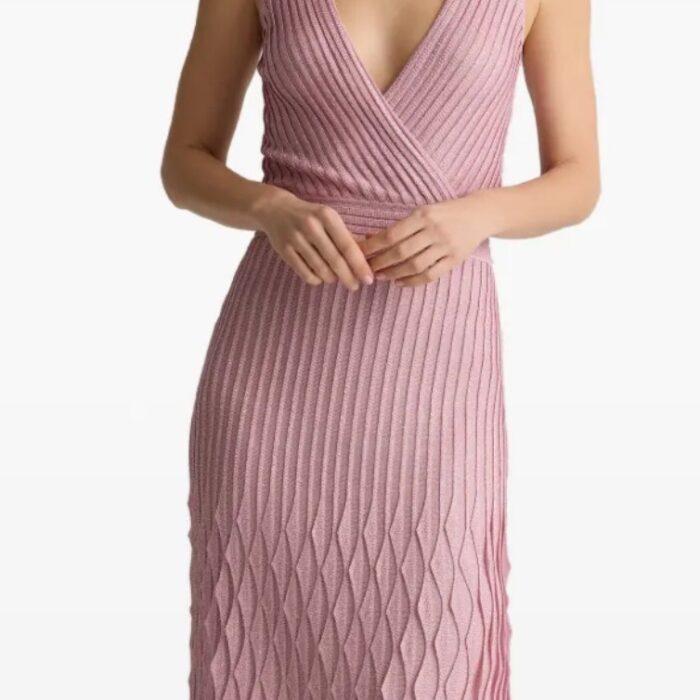 French-style figure-hugging summer high-stretch knitted dress in pink, cross-border European style, summer v-neck sleeveless dress