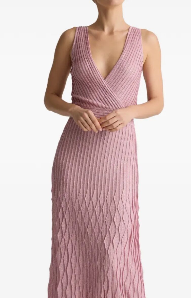 French-style figure-hugging summer high-stretch knitted dress in pink, cross-border European style, summer v-neck sleeveless dress