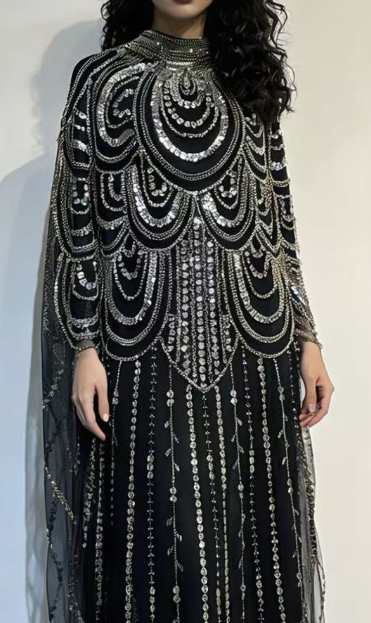 European and American best-selling net fabric cape-style sleeve dress for birthday party formal wear - Image 2