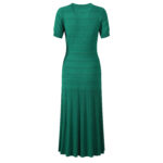 2026 Spring/Summer New Style Elegant Fashion Round-neck Single-Button Openwork Plaid Green Long-Sleeved Knitted Dress 6260047 - Image 3