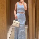 2026S Summer French Elegant Solid Color Knitted V-Neck Top + Skirt Set 6260131