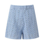 2026 Summer New Style Light Blue Openwork Jacquard Heavy Beaded Short Sleeve Knitted Jacket and Shorts Set 6260105 - Image 4