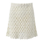 2026 Summer New Style French Style Petite Flared Heavy Knitted Pattern Openwork Beaded Sleeveless Top and Skirt Set 6260104 - Image 3