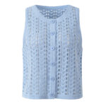 2026 Summer New Style Light Blue Openwork Jacquard Heavy Beaded Short Sleeve Knitted Jacket and Shorts Set 6260105 - Image 2