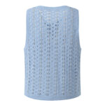 2026 Summer New Style Light Blue Openwork Jacquard Heavy Beaded Short Sleeve Knitted Jacket and Shorts Set 6260105 - Image 3