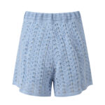 2026 Summer New Style Light Blue Openwork Jacquard Heavy Beaded Short Sleeve Knitted Jacket and Shorts Set 6260105 - Image 5