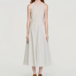 French 2026 summer symmetrical striped backless sleeveless exquisite mesh edge round neck dress 626493