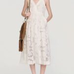 2026 Summer V-Neck Lace-Up Embroidered Backless Diagonal Pocket Halter Dress 626531