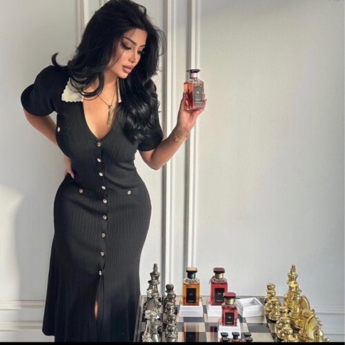 Knitting Dress Women V-neck Long-sleeved Slim Elegant Casual Button Dress 2023 France High-Quality 5210364