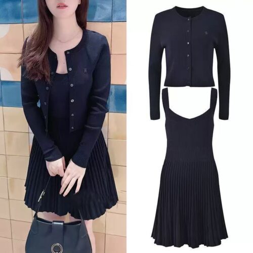 Dark Blue Suspender Knitted Mini Dress Women's 2025 Autumn New Elegant Design Vest Dress 5250248