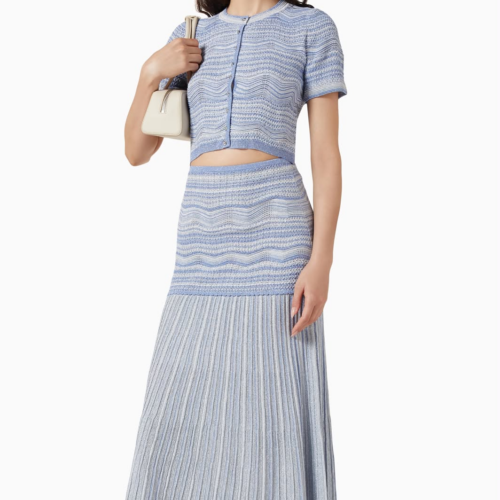 2026 Summer New Style French Retro Open-Weave Striped Contrasting Color Blouse + Skirt 6260162
