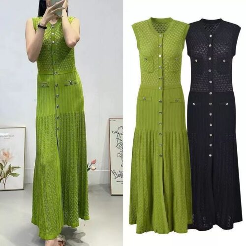Black Hollow Out Dress Women 2023 New Fashion Sleeveless Knitted Slim Evening Party Maxi Dress 5230134