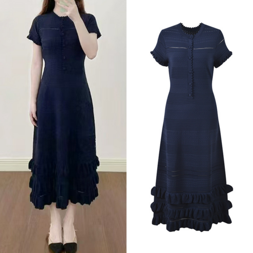 2026 Spring/Summer New Design Style Flared Hem Batwing Edge Cake Dress Fashionally Youthful Round Neck Short Sleeve Knitted Dress 5250523