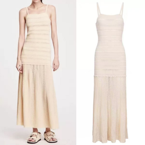2025 summer new French style small fragrance temperament hollow pattern slim fit and slimming suspender knitted dress